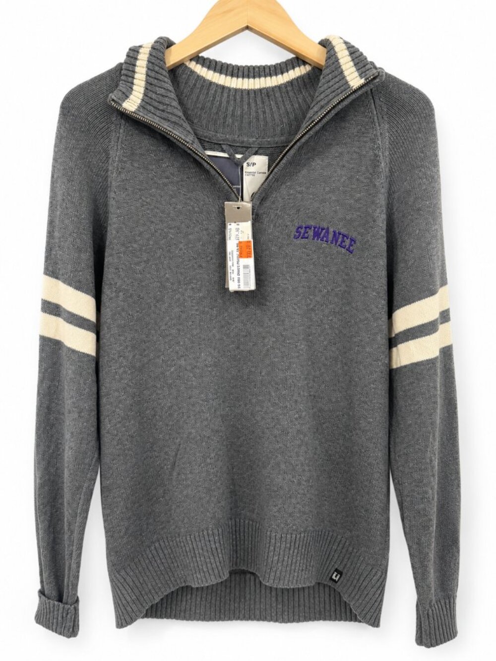 NWT Bruzer Sewanee Gray Quarter-Zip Varsity Sweater Size Small